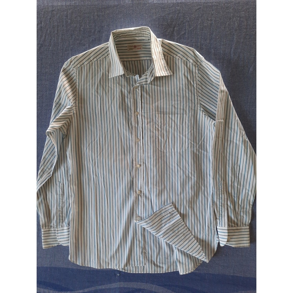Luciano Barbera Mens Blue Grey Striped Cotton Button Down Shirt Italy Large